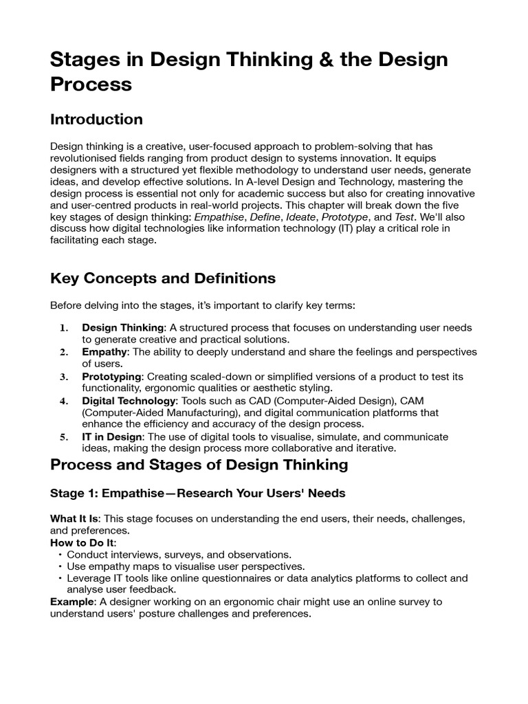 CAIE TK AL1.2-3 Stages in Design Thinking & The Design Process | PDF ...