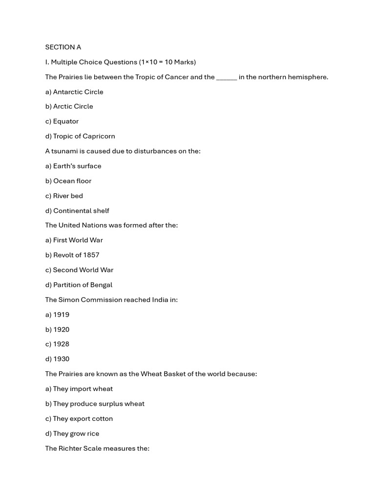 SST Question Paper | PDF | Canadian Prairies | Earth Sciences