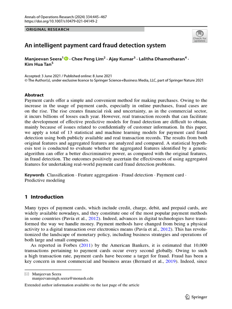 An Intelligent Payment Card Fraud Detection System | PDF | Algorithms ...