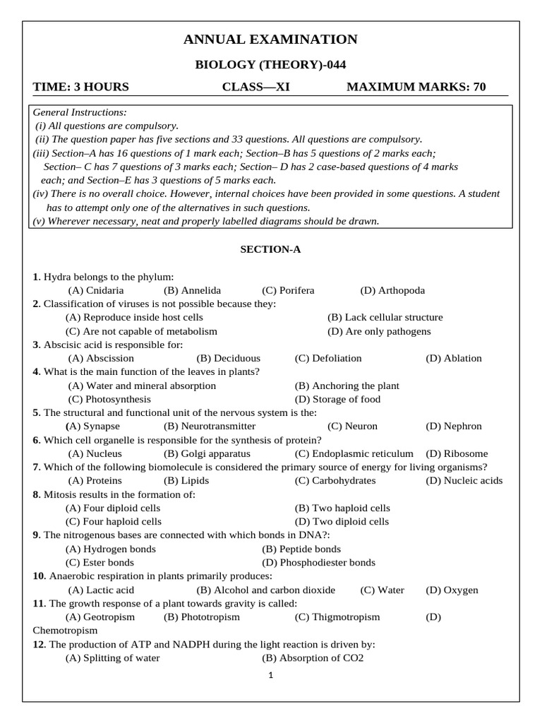 Sample Paper Bio 2 | PDF | Cell (Biology) | Dna