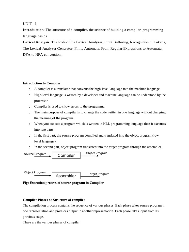 UNIT-1 Compiler Design | PDF | Parsing | Automata Theory