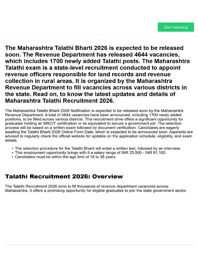 Maharashtra Talathi Recruitment 2026exam Info | PDF