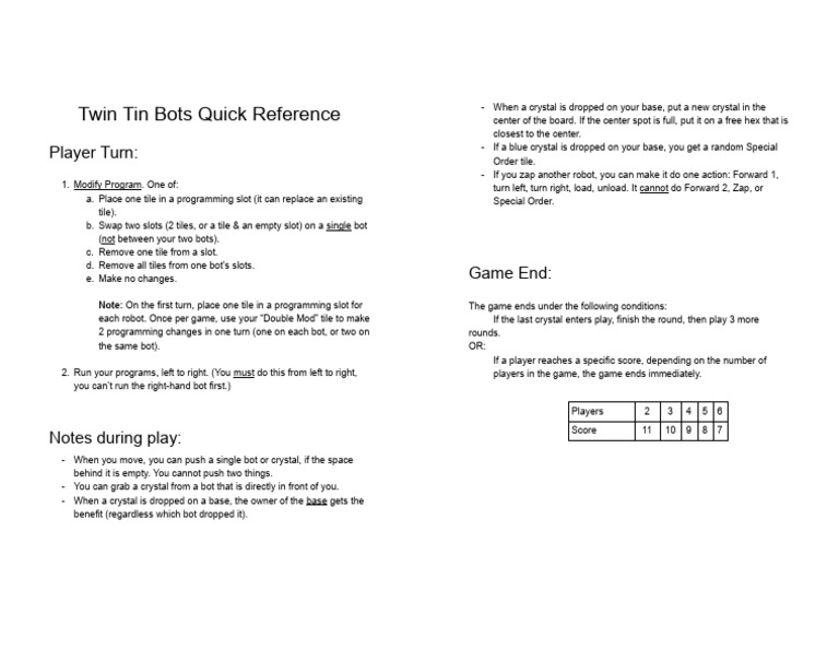 Twin Tin Bots Reference Sheet | PDF