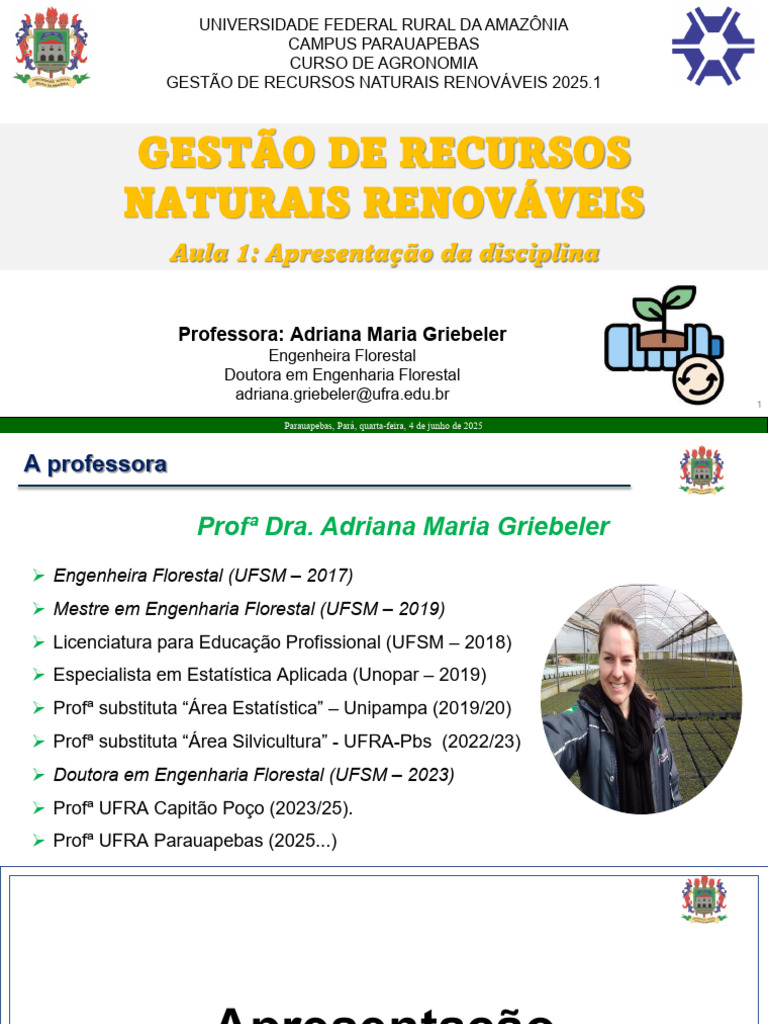 Aula 1 Apresentao Da Disciplina GRNR e Introduo Aos Recursos Naturais ...