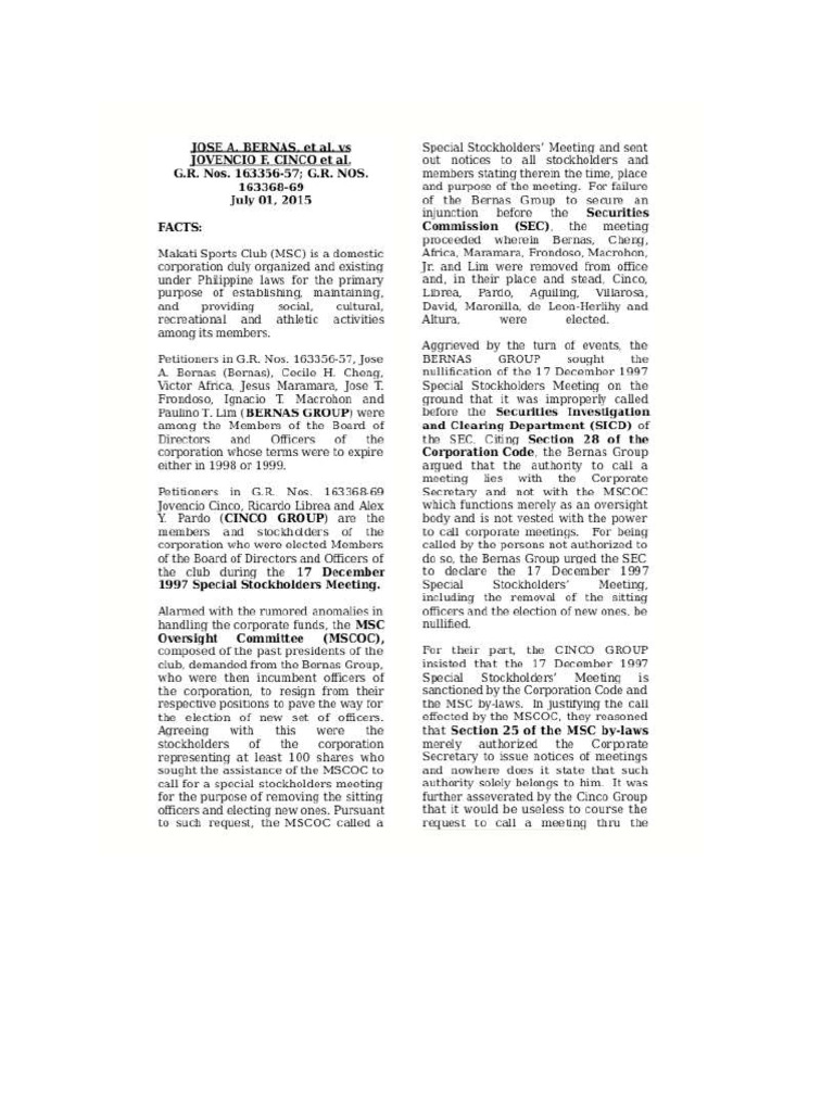 T. 3. Bernas Vs Cinco - Sec 27 | PDF