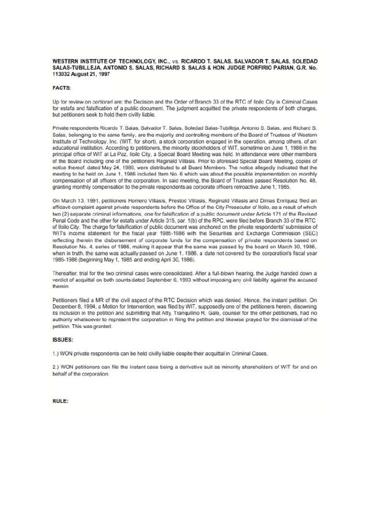 T. 3. Western Institute Vs Salas - Sec 29 | PDF