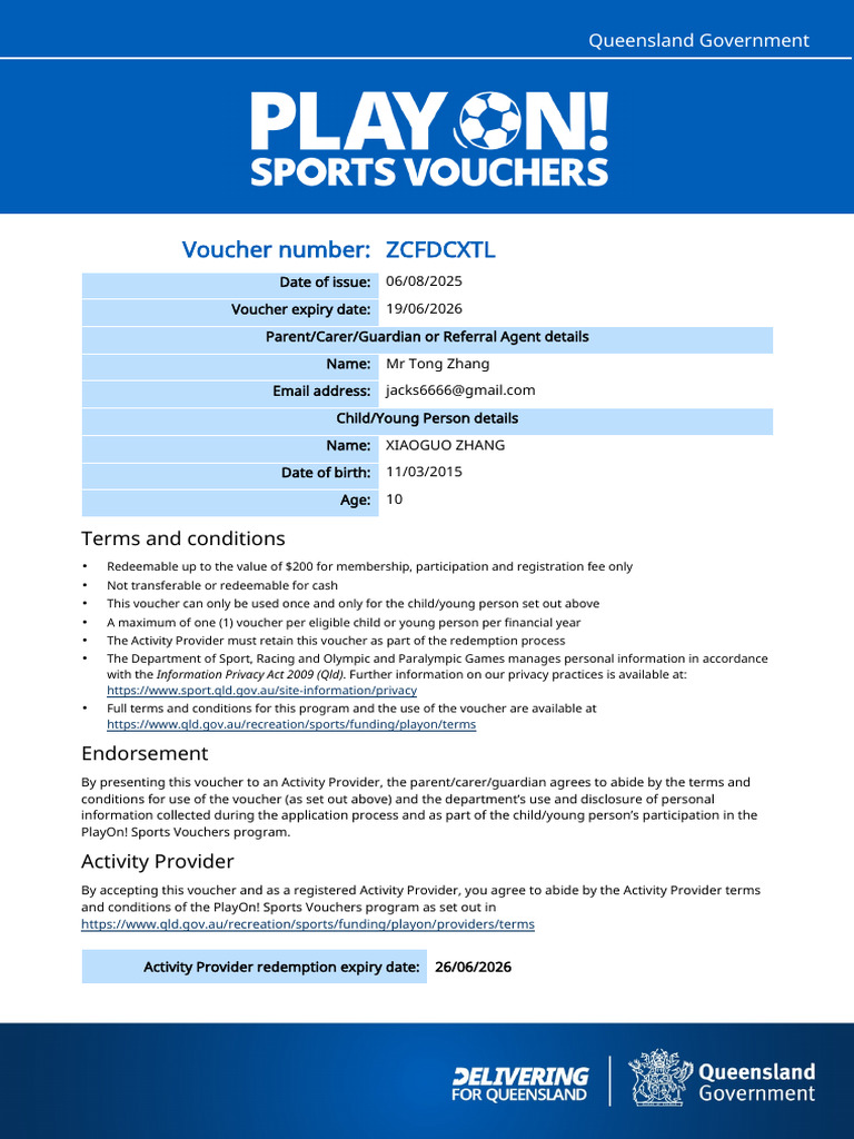 Play On! Sports Voucher | PDF