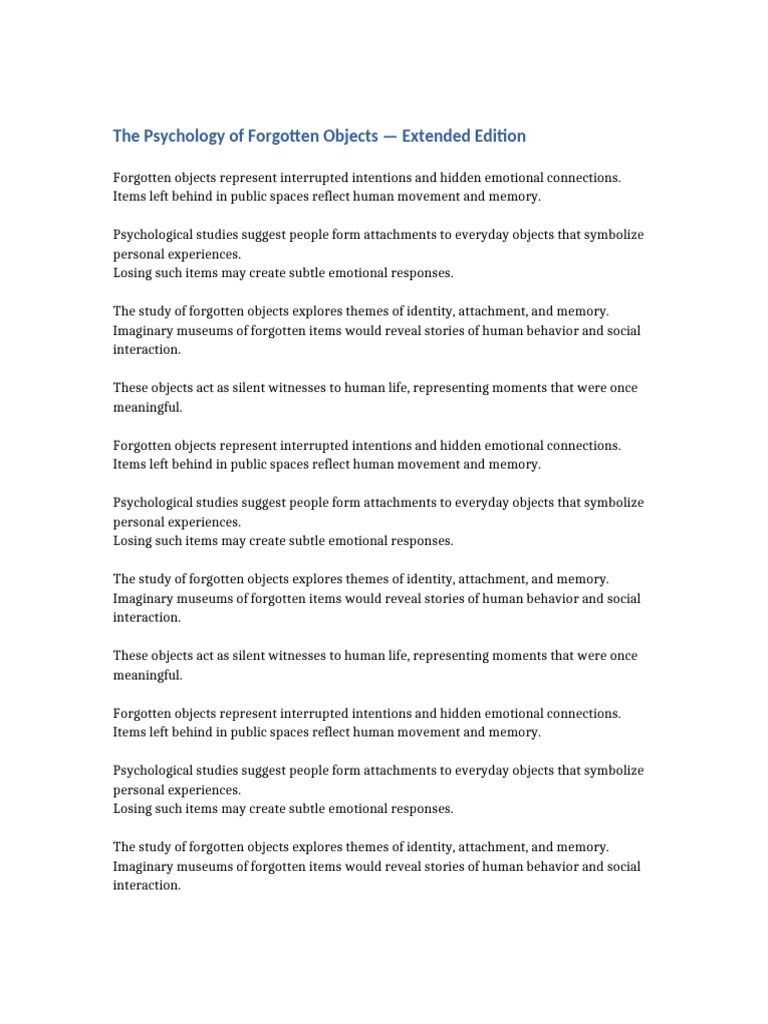 The Psychology of Forgotten Objects Extended 3000chars | PDF | Human ...
