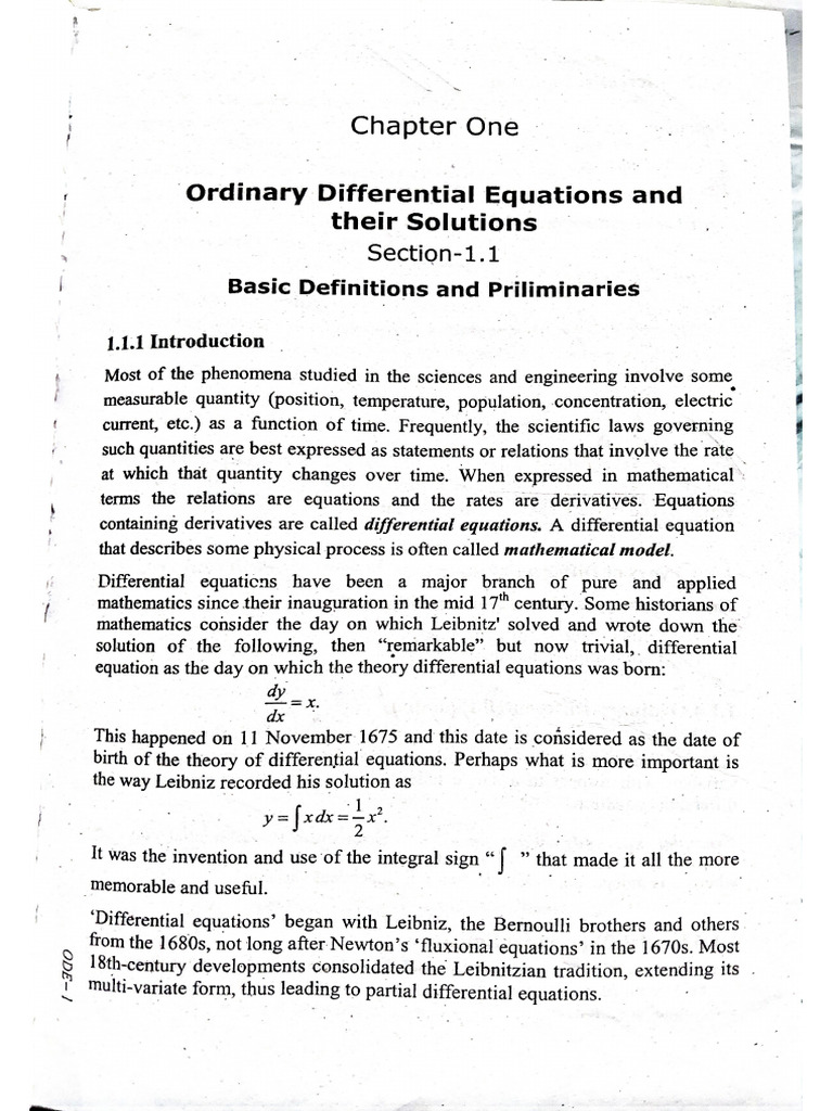 ODE-1, First and 2nd Chapter. | PDF