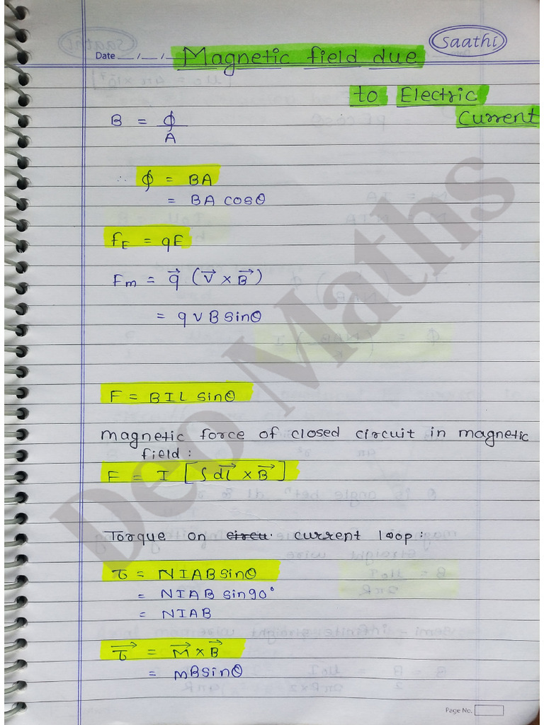 Magnetic Field Due To Electric Current (Short Notes) | PDF