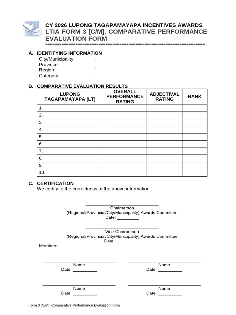Form 3. Comparative Performance Evaluation Form (CMS) | PDF