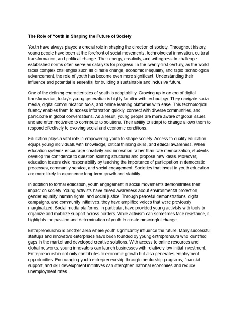 The Role of Youth in Shaping The Future of Society | PDF ...