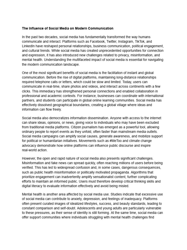 The Influence of Social Media On Modern Communication | PDF | Social ...