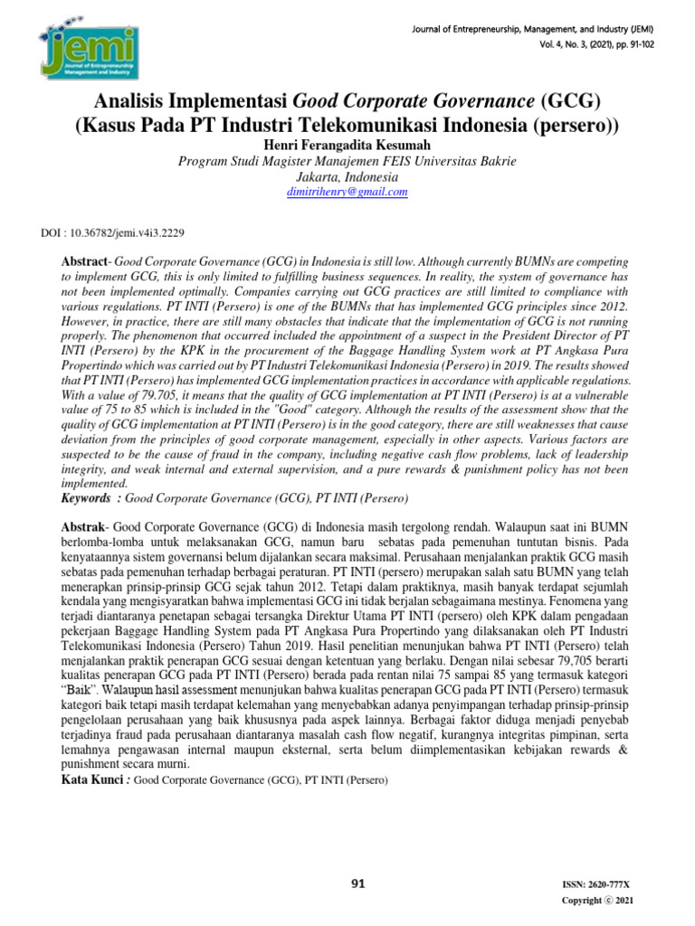 Analisis Implementasi Good Corporate GCG | PDF