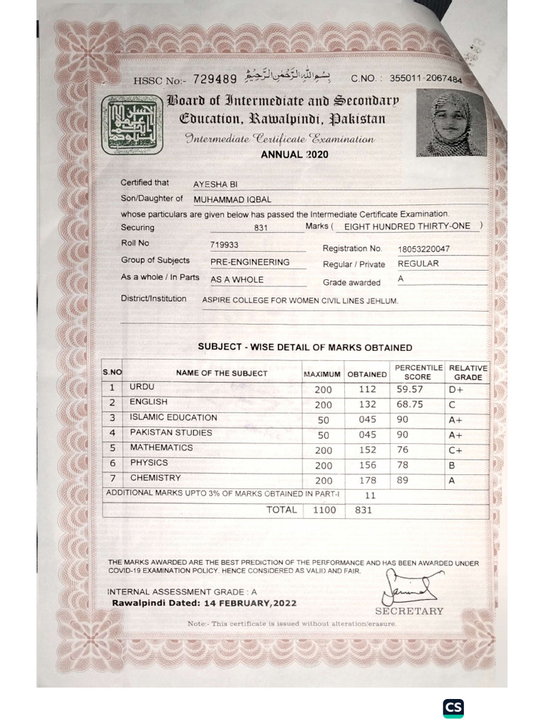 Intermediate Certificate | PDF