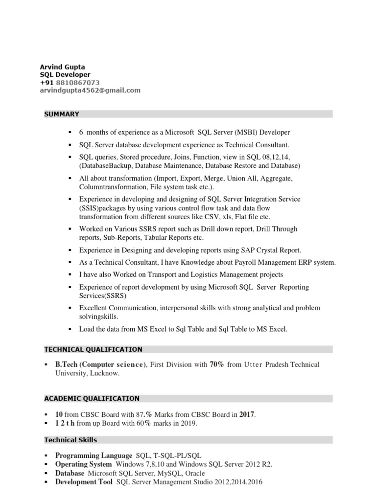 Arvind Resume Updated | PDF | Microsoft Sql Server | Databases