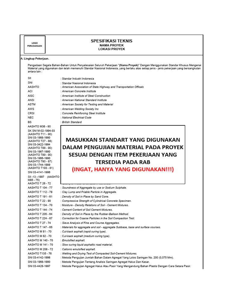Form Spek Teknis Material | PDF