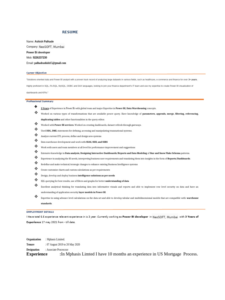Ashish Palhade Resume | PDF | Data Warehouse | Business Intelligence