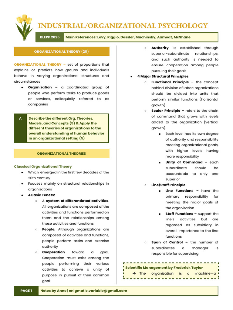 IO Psychology TOS-Based Notes | PDF | Motivational | Motivation