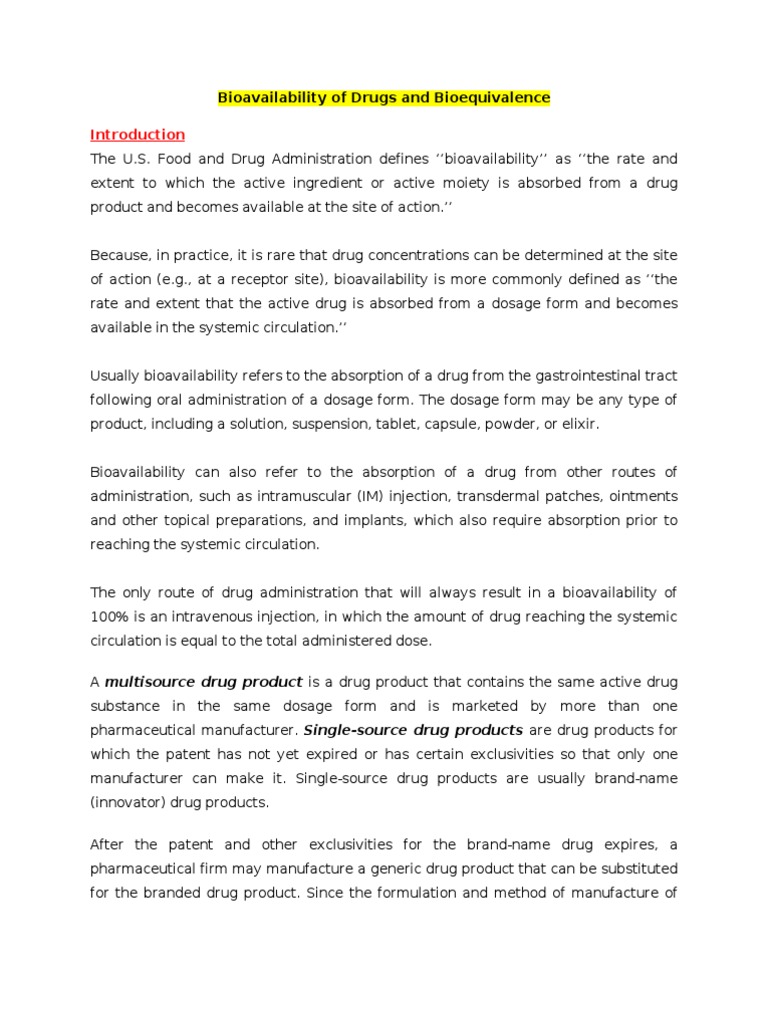 Drug Bioavailability and Bioequivalence Explained | PDF ...