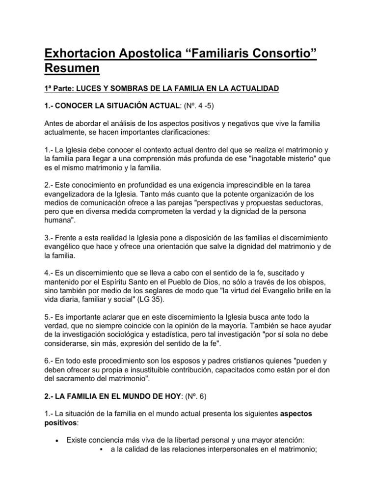 Familiaris Consortio Resumen Parte 1 y 2 | PDF | Amor | Iglesia cristiana