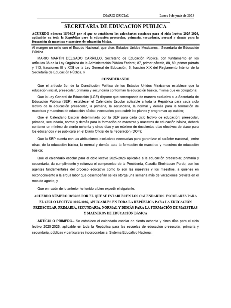 Acuerdo 180625 SEP Jornada Maltrato Infantil | PDF | Educación primaria ...