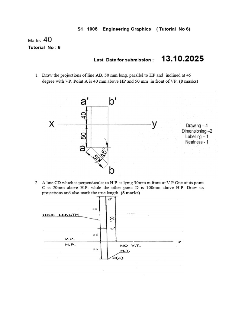 S1 1005 Engineering Graphics Assignment 6 | PDF