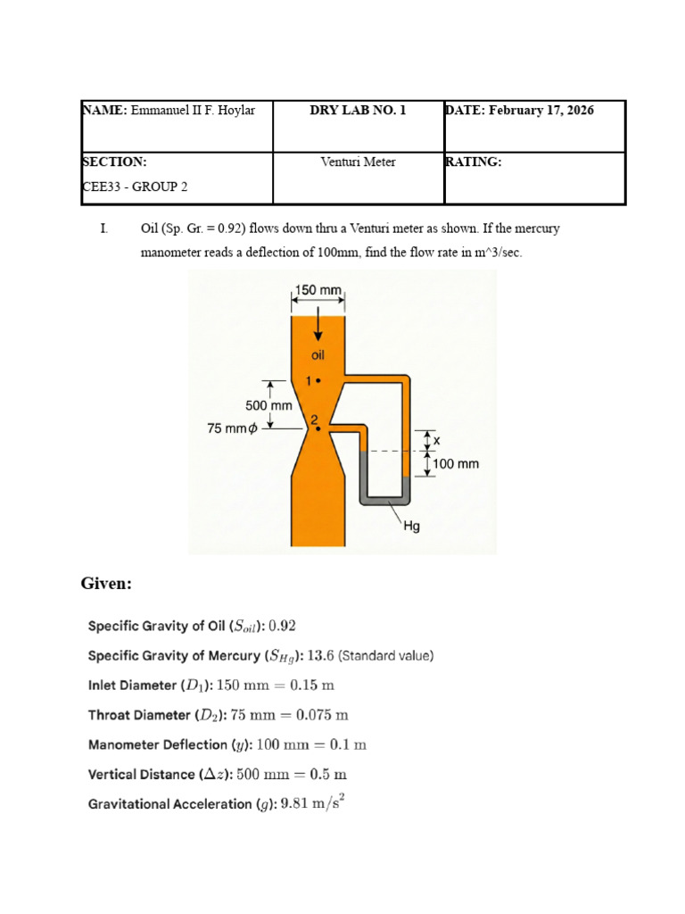 Hoylar - Dry Lab 1 - Hydraulics 2 | PDF
