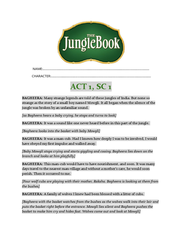 The Jungle Book - Script | PDF | Baloo | Bagheera