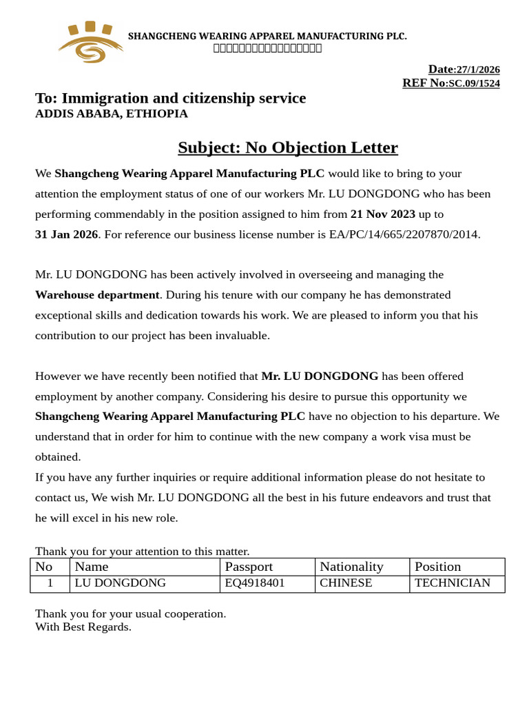 No Objection Letter | PDF