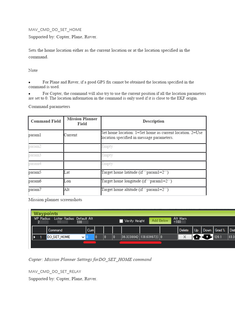 Mission Planner Command Parameters - Do Set Home | PDF | Shutter Speed ...