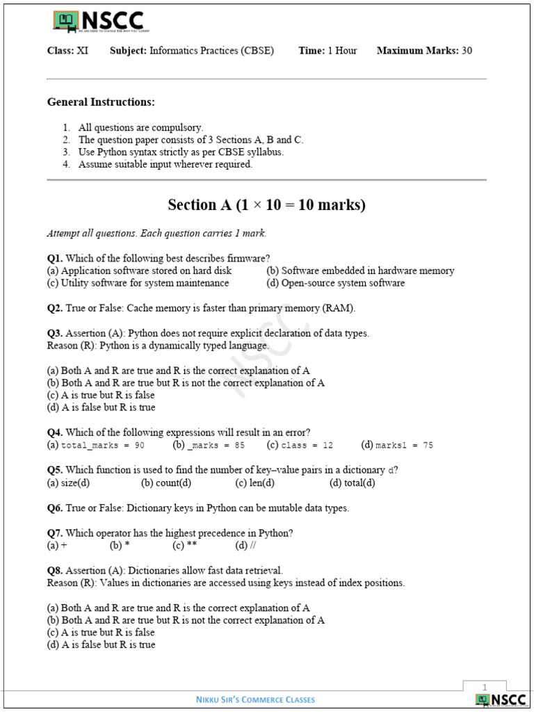 NSCC Ip 11 Test | PDF | Python (Programming Language) | Computing