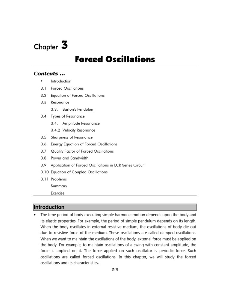 Unit - 1, Lecture-3, Forced Oscillations | PDF | Oscillation | Resonance