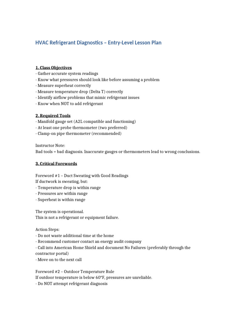 HVAC Refrigerant Diagnostics Entry Level Lesson Plan | PDF ...