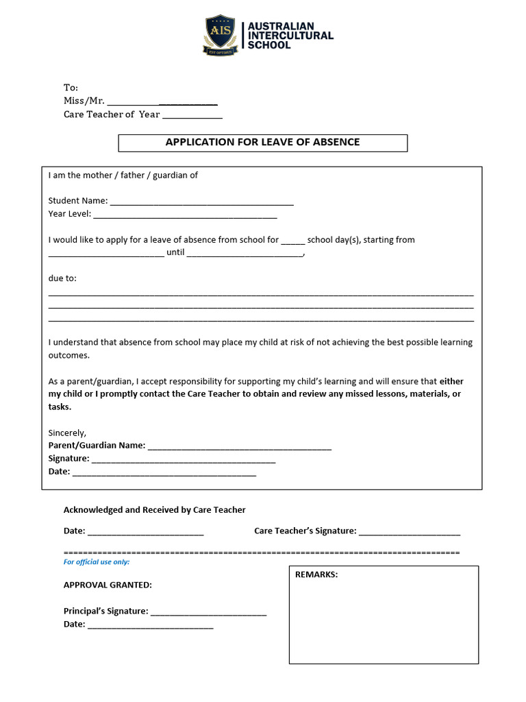 2026 Student Application For Leave of Absence | PDF