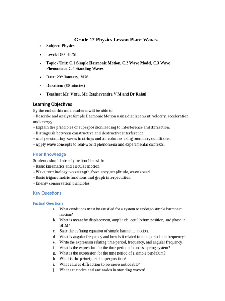 Grade 12 Waves Lesson Plan | PDF | Waves | Oscillation