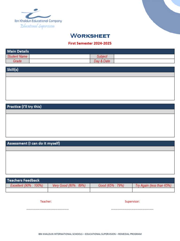 Remedial Worksheet Template | PDF
