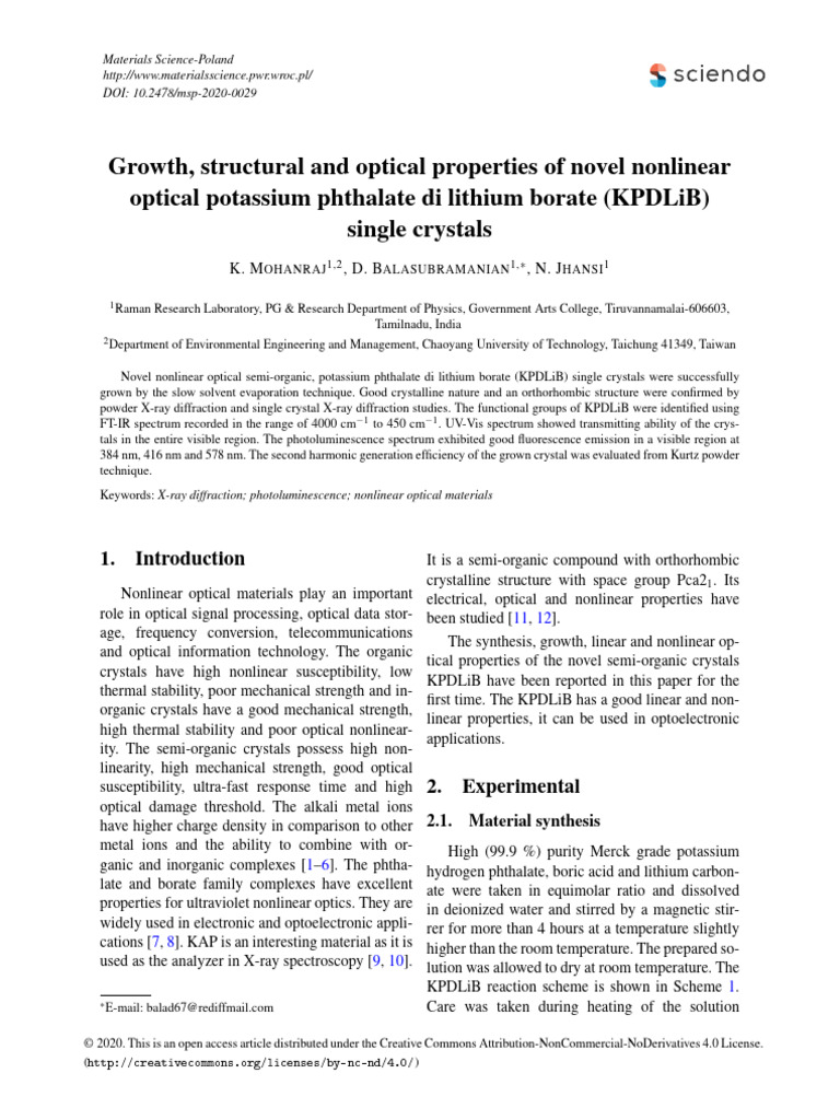 Growth Structural and Optical Properties of Novel | PDF | Nonlinear ...