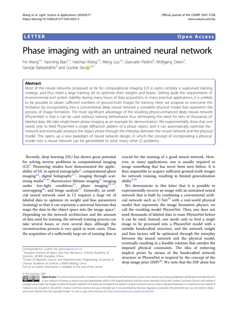 Phase Imaging With An Untrained Neural Network | PDF | Diffraction ...