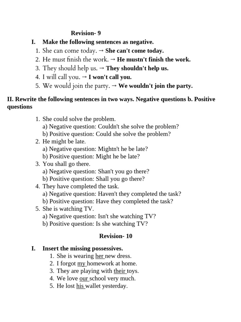 Class Vi English Revision | PDF