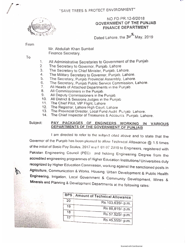 T.a, Finance Department, Govt of Punjab Notification | PDF