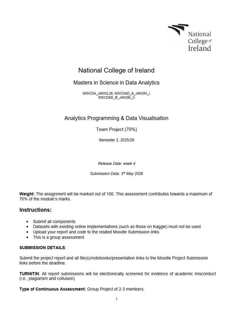 Analytics Programming and Data Visualisation Project Sem2 2025-26 | PDF ...