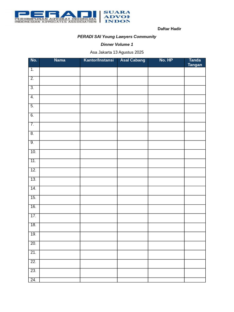 Daftar Hadir Peradi Sai | PDF