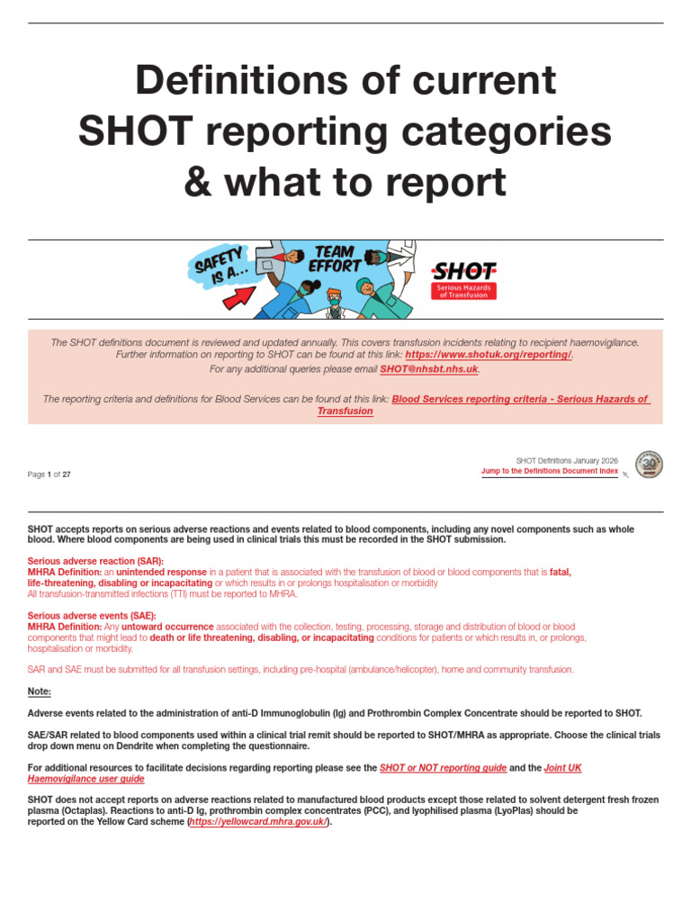 SHOT Definitions Document 2026 | PDF