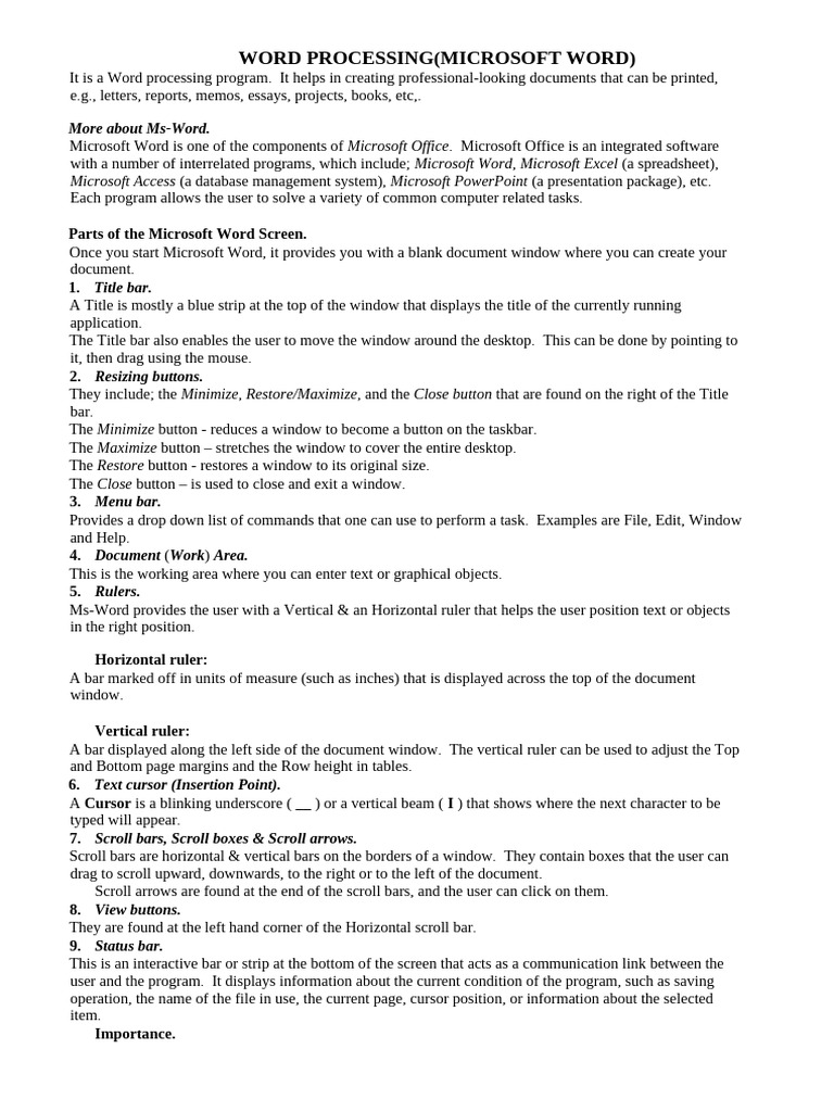 Word Processing - Ms Word | PDF | Window (Computing) | Microsoft Word