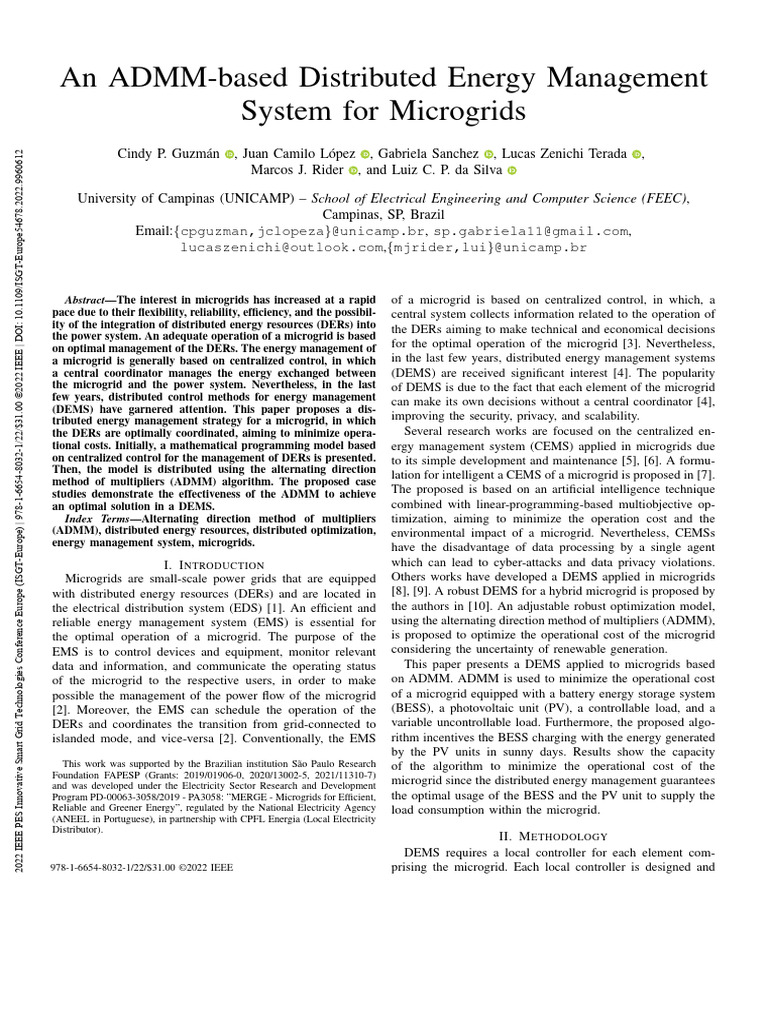 An ADMM-based Distributed Energy Management System For Microgrids | PDF