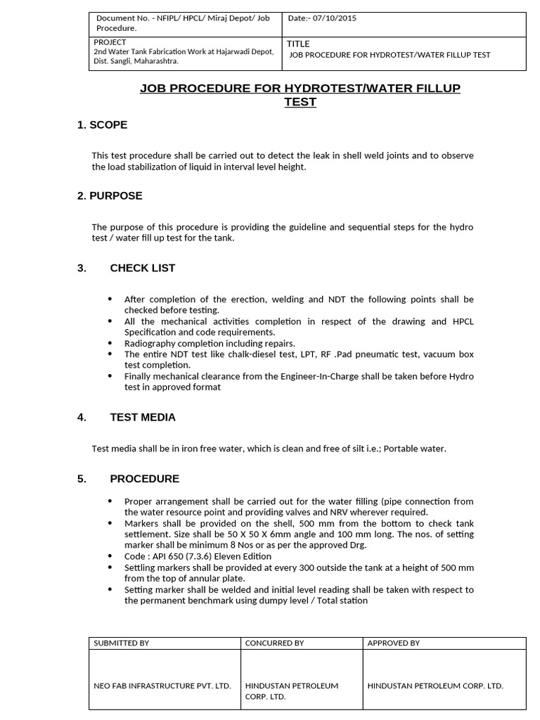 HydroTest Procedure | PDF | Nondestructive Testing | Mechanical Engineering