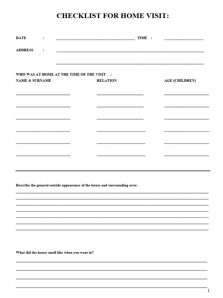Checklist For Home Visits | PDF