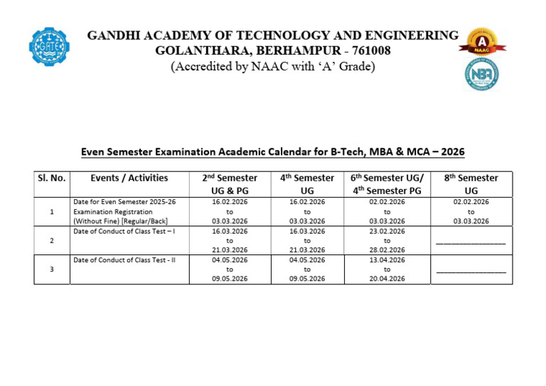 Academic Calendar of UG & PG - 2026 | PDF