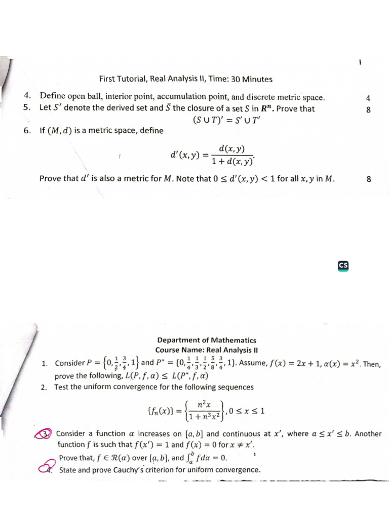 Tutorial Questions - Math 50 | PDF